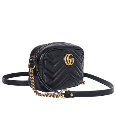 Calfskin Matelasse Mini GG Marmont Chain Shoulder Bag Black