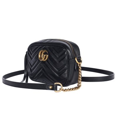 Calfskin Matelasse Mini GG Marmont Chain Shoulder Bag Black
