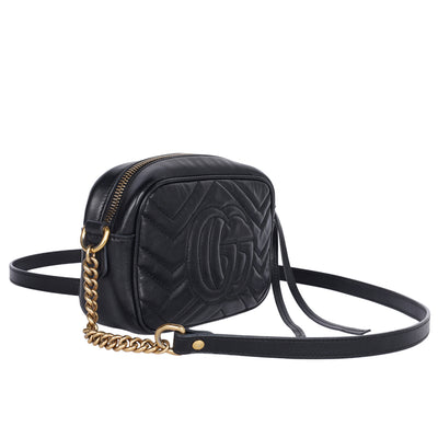 Calfskin Matelasse Mini GG Marmont Chain Shoulder Bag Black