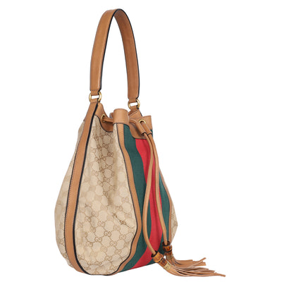 GG Canvas Web Rania Drawstring Hobo