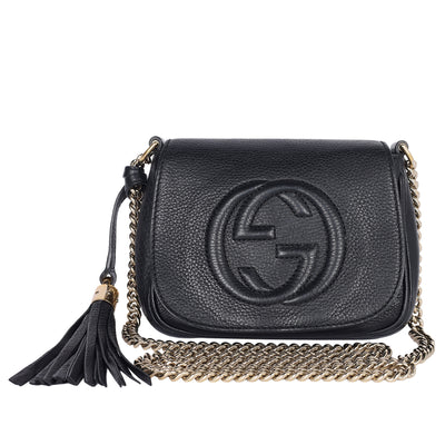 Pebbled Calfskin Small Soho Flap Crossbody Black
