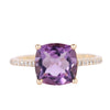 10K Yellow Gold Cushion Cut Purple Amethyst White Sapphire Ring Size 5.5