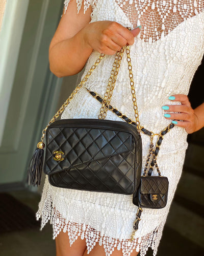 Lambskin Leather Camera Crossbody Bag