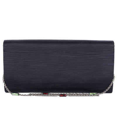 Dionysus Horseshoe Crystal Satin Ribbed Clutch Shoulder Bag Black