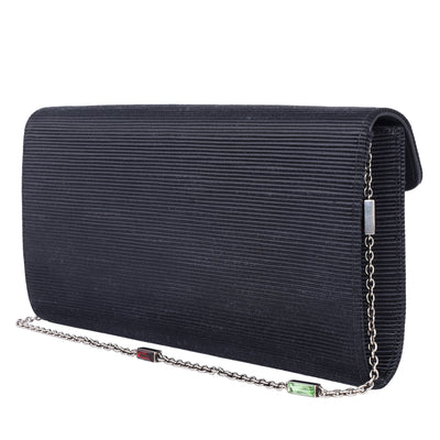 Dionysus Horseshoe Crystal Satin Ribbed Clutch Shoulder Bag Black