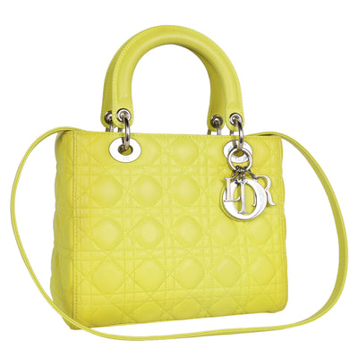 Lady Dior Yellow Lime Leather Shoulder Bag