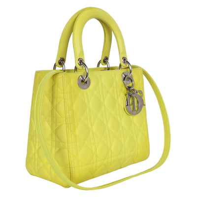 Lady Dior Yellow Lime Leather Shoulder Bag