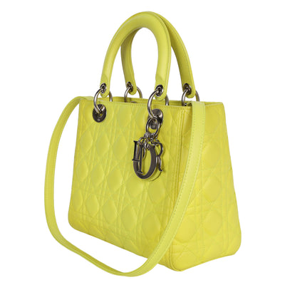 Lady Dior Yellow Lime Leather Shoulder Bag