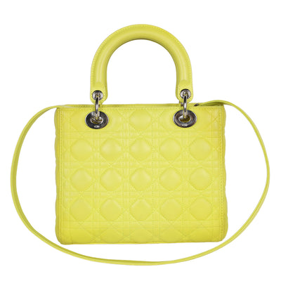 Lady Dior Yellow Lime Leather Shoulder Bag