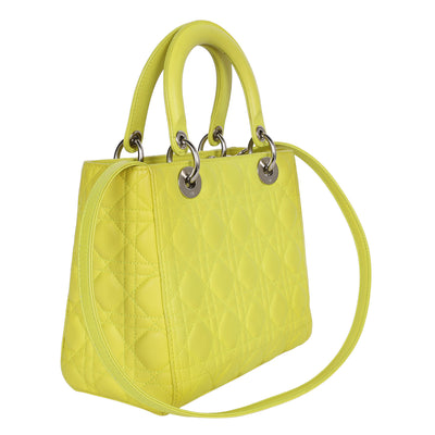 Lady Dior Yellow Lime Leather Shoulder Bag