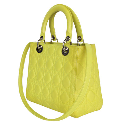 Lady Dior Yellow Lime Leather Shoulder Bag