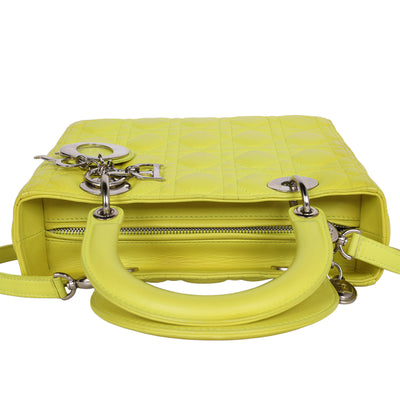 Lady Dior Yellow Lime Leather Shoulder Bag