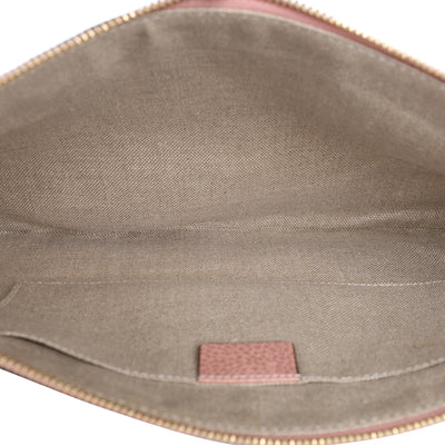 Pebbled Calfskin Leather Large Bamboo Clutch Cosmetic Case Pink