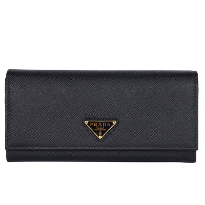 Saffiano Triangle Continental Flap Wallet Black