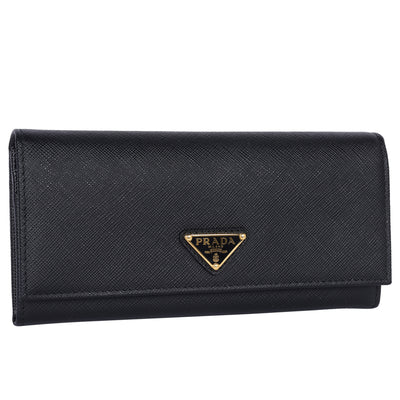 Saffiano Triangle Continental Flap Wallet Black