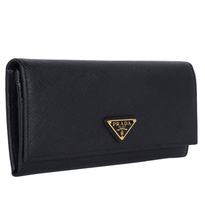 Saffiano Triangle Continental Flap Wallet Black
