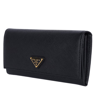 Saffiano Triangle Continental Flap Wallet Black