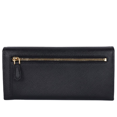 Saffiano Triangle Continental Flap Wallet Black
