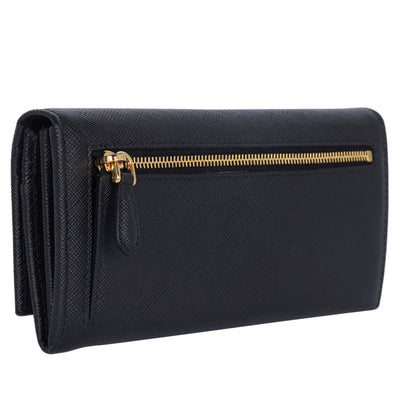 Saffiano Triangle Continental Flap Wallet Black