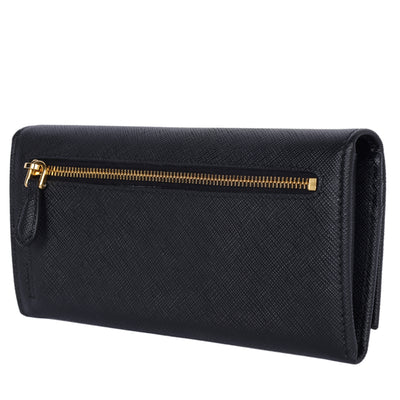 Saffiano Triangle Continental Flap Wallet Black