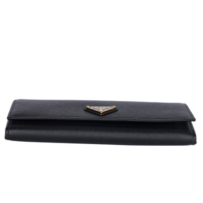 Saffiano Triangle Continental Flap Wallet Black