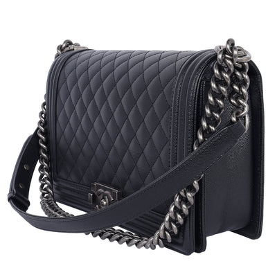 Caviar Quilted Large Boy Flap Bag Black