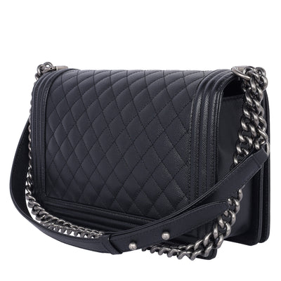 Caviar Quilted Large Boy Flap Bag Black