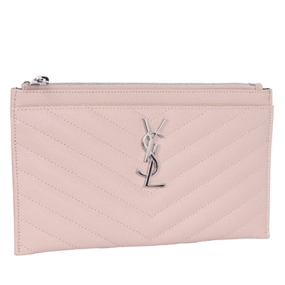 YSL Grain De Poudre Chevron Monogram Bill Pouch Dark Beige Pink