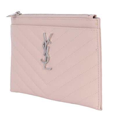 YSL Grain De Poudre Chevron Monogram Bill Pouch Dark Beige Pink
