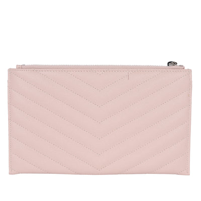 YSL Grain De Poudre Chevron Monogram Bill Pouch Dark Beige Pink