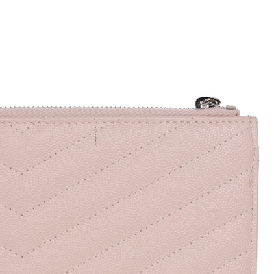 YSL Grain De Poudre Chevron Monogram Bill Pouch Dark Beige Pink