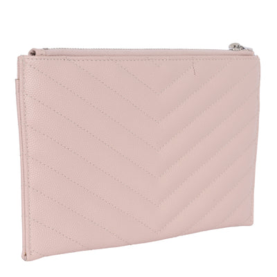YSL Grain De Poudre Chevron Monogram Bill Pouch Dark Beige Pink