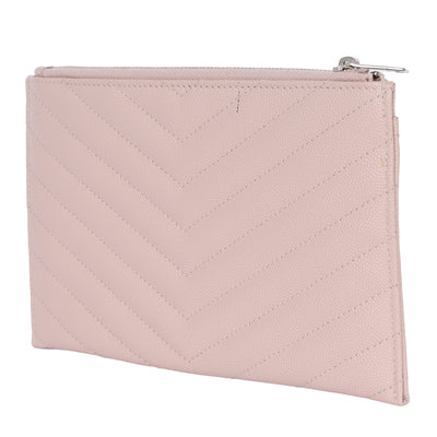 YSL Grain De Poudre Chevron Monogram Bill Pouch Dark Beige Pink