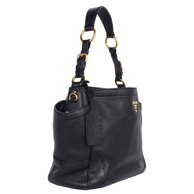 Vitello Daino Side Pocket Hobo Black