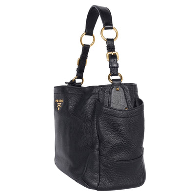 Vitello Daino Side Pocket Hobo Black