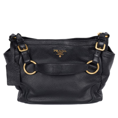 Vitello Daino Side Pocket Hobo Black