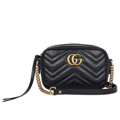 Calfskin Matelasse Mini GG Marmont Chain Shoulder Bag Black