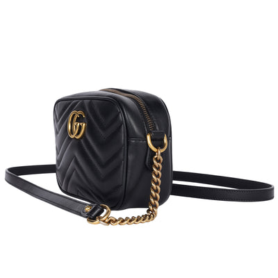 Calfskin Matelasse Mini GG Marmont Chain Shoulder Bag Black