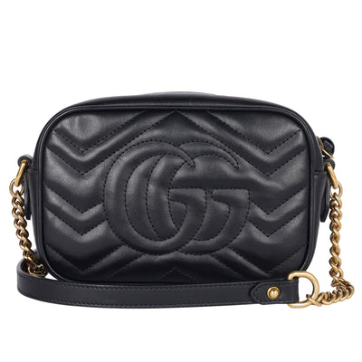 Calfskin Matelasse Mini GG Marmont Chain Shoulder Bag Black