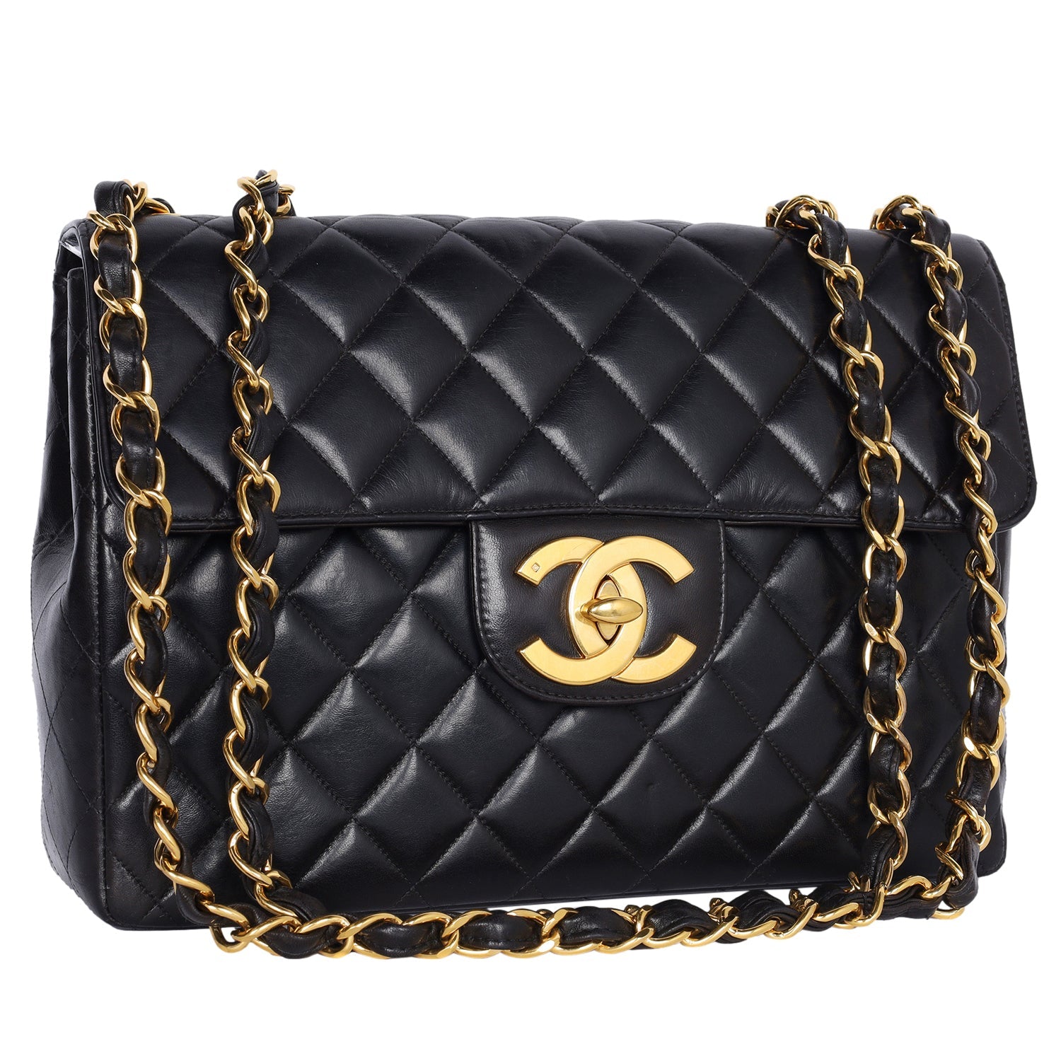 CC Vintage Chanel Black Quilted Jumbo Classic Flap Bag (Authentic Pre-Owned)