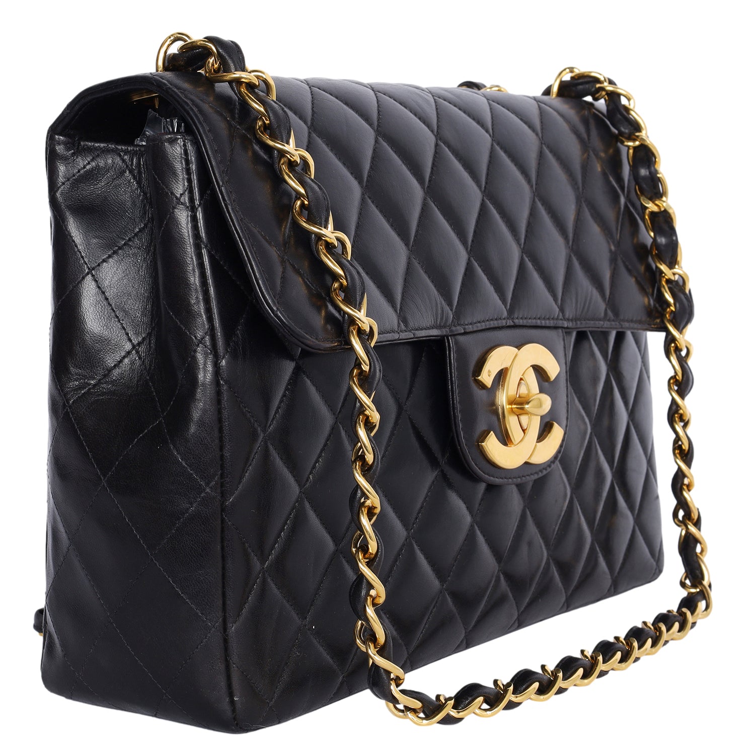 CC Vintage Chanel Black Quilted Jumbo Classic Flap Bag (Authentic Pre-Owned)