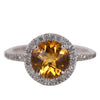 10Kt White Gold Citrine Diamond Halo Engagement Ring Size 7