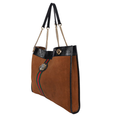 Suede Patent Large Rajah Chain Tote