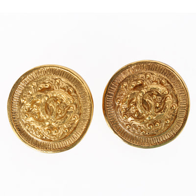 Round Gold Clip Earrings