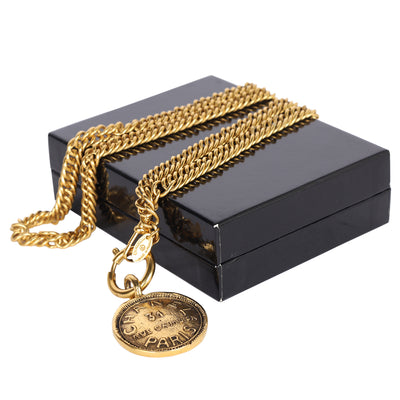 Gold Metal Medallion CC Chain Necklace