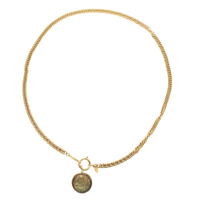 Gold Metal Medallion CC Chain Necklace