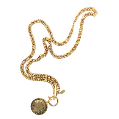 Gold Metal Medallion CC Chain Necklace
