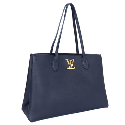 Grained Calfskin Lockme Shopper Blue
