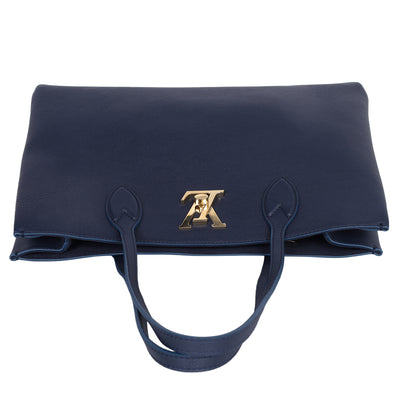 Grained Calfskin Lockme Shopper Blue