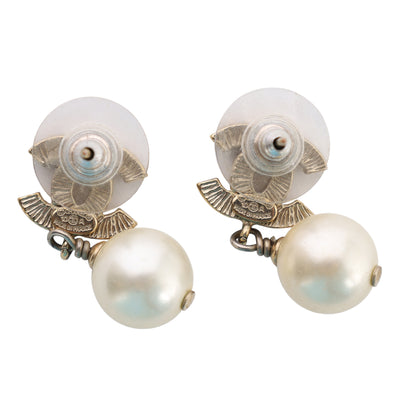Crystal Pearl CC Drop Earrings Gold